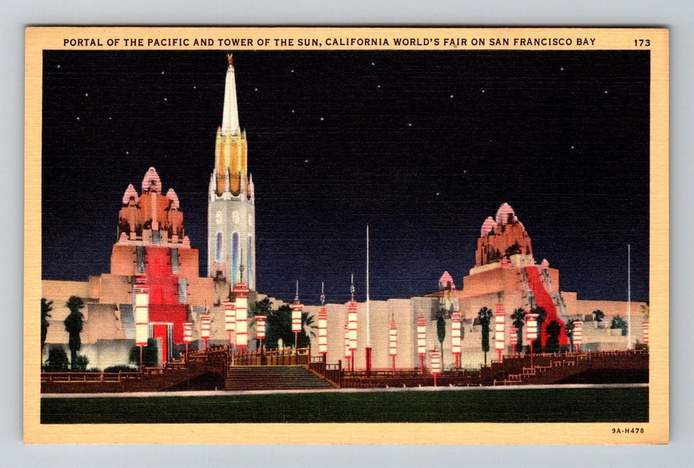 San Francisco CA-California Portal Pacific Tower Sun Night View Vintage Postcard