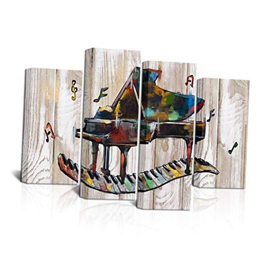 4 Piece Music Piano Canvas Wall Art Abstract Colorful Piano Pictures Vintage