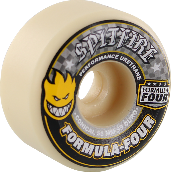 Spitfire F4 99a Conical 56mm White W/Yellow & Black Skateboard Wheels (Set of 4)