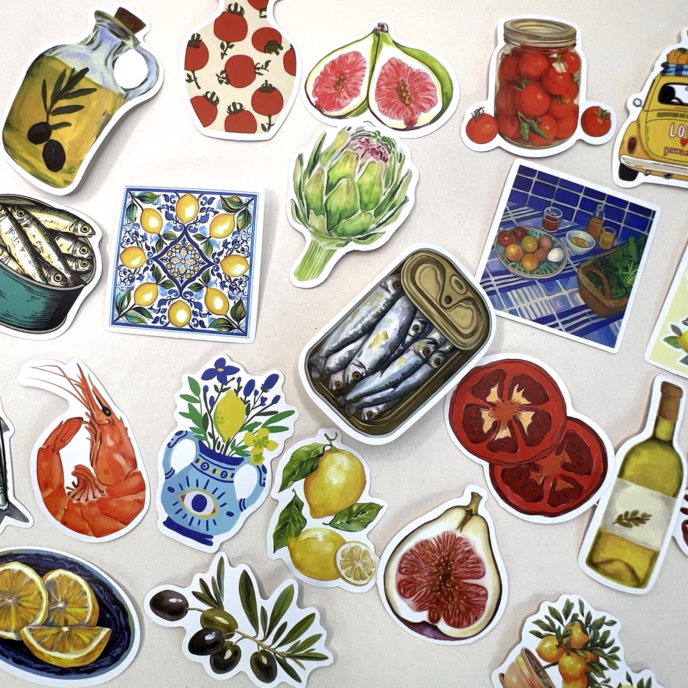 Mediterranean Travel Food Stickers Junk Journals Collage Scrapbooking