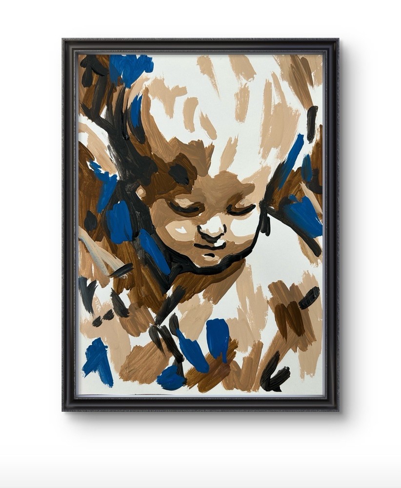 Original Abstract Baby Cherub Painting 9x12 paper Modern Wall Art Home Decor New