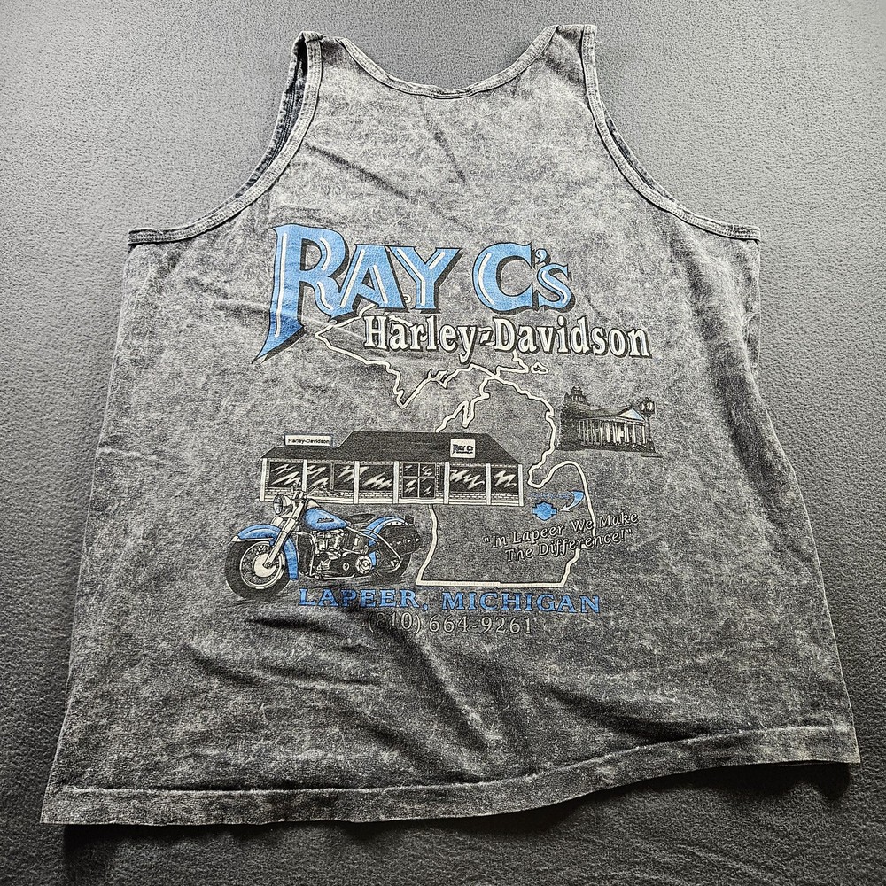 Harley-Davidson Shirt Mens Large Gray Acid Wash Tank Top Made in USA Motorcycle