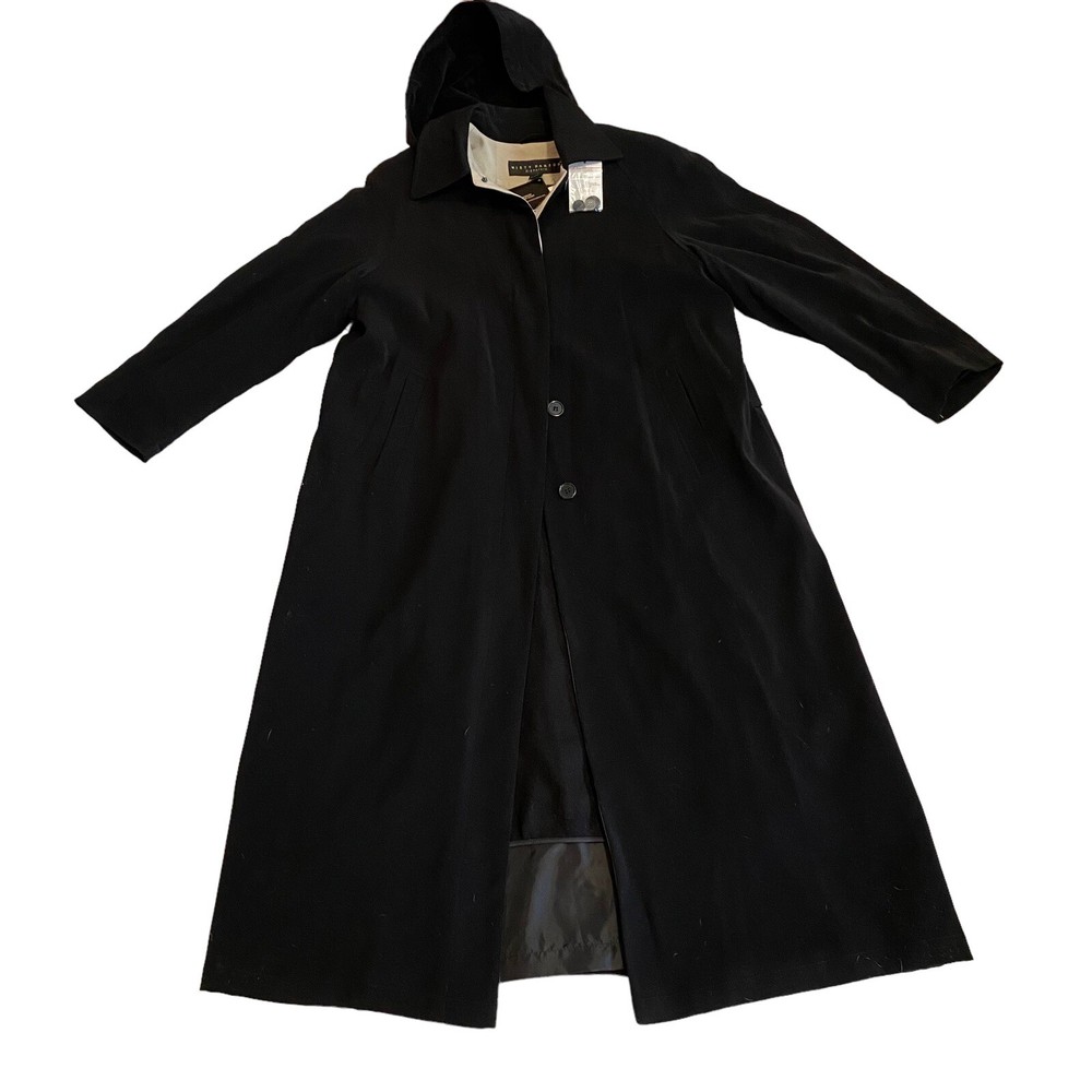 Misty Harbor Full Length Black Trench Coat Size 12P NWT Removable Hood