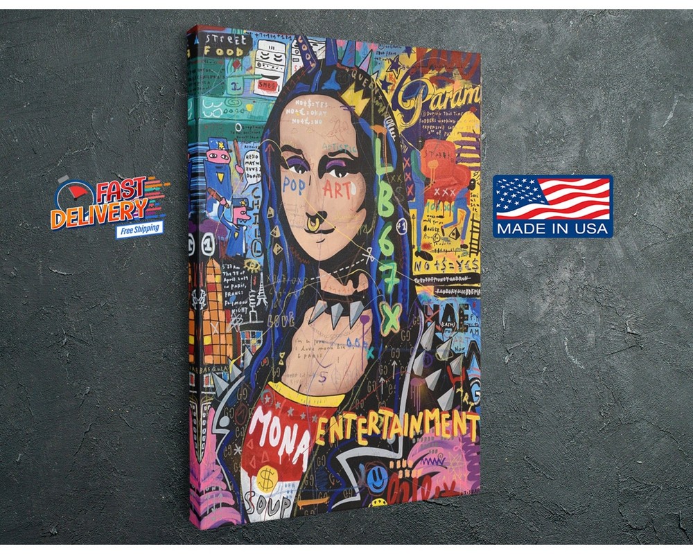 Mona Lisa Inspired Canvas Print, Leonardo da Vinci Street Art Graffiti Design