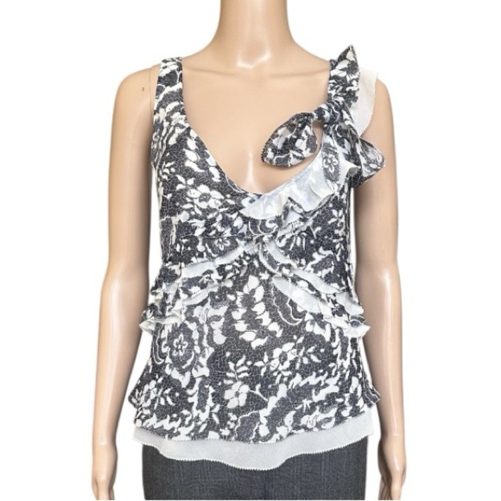Escada 100% Silk Floral Sleeveless Top Black and White Size US 8/10 - M