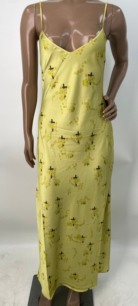 AllSaints Womens Maxi Dress Empoli Yellow Green Size 6 Bryony Floral Cross Slip