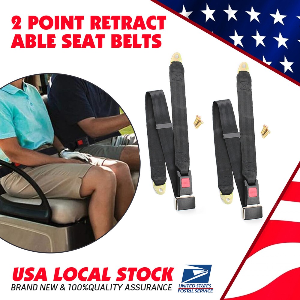 2set Retractable 2 Point Safety Seat Belt Straps Car Vehicle Adjustable Belt Kit