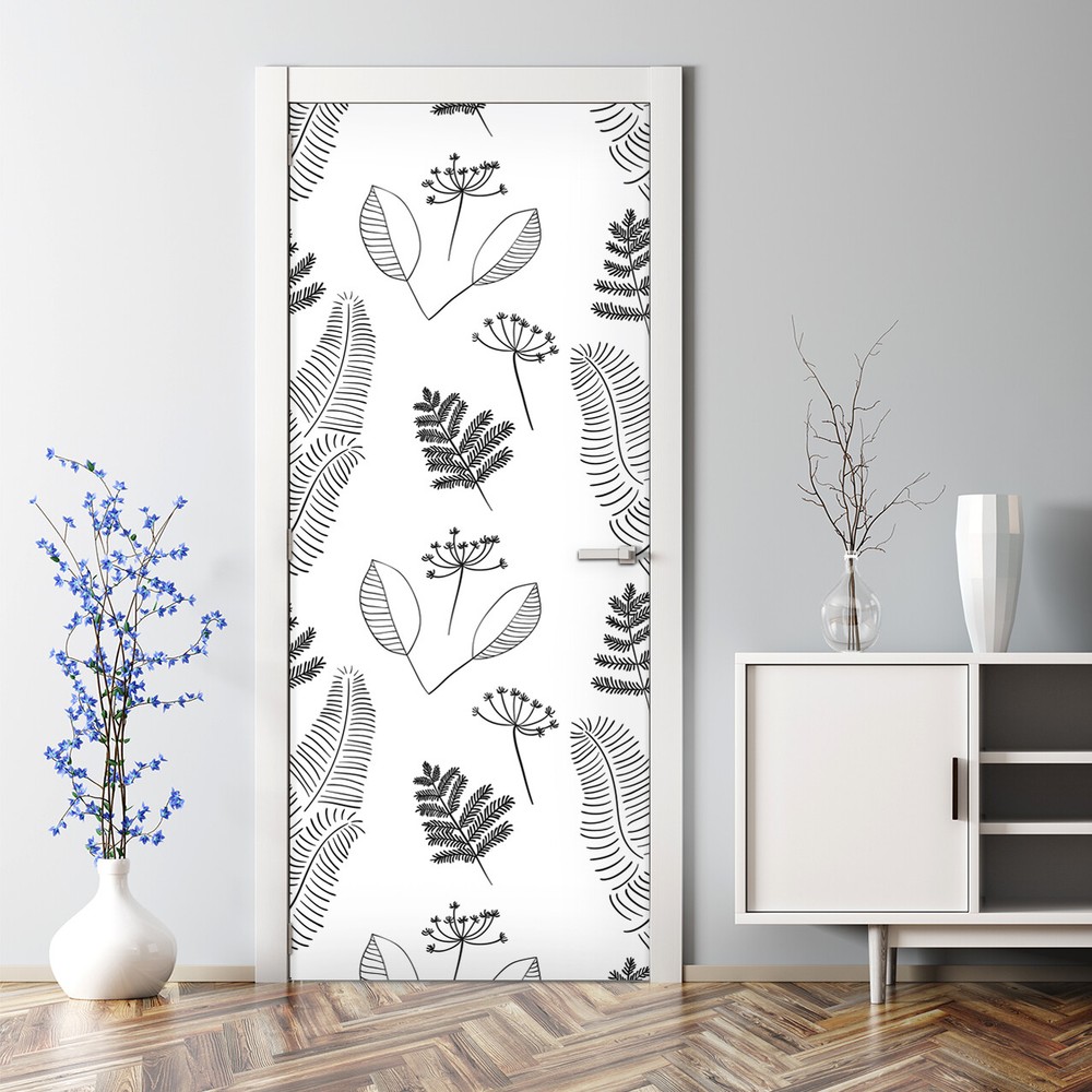 Scandinavian Vector Floral Bubble Free Door sticker Easy stick Self adhesive