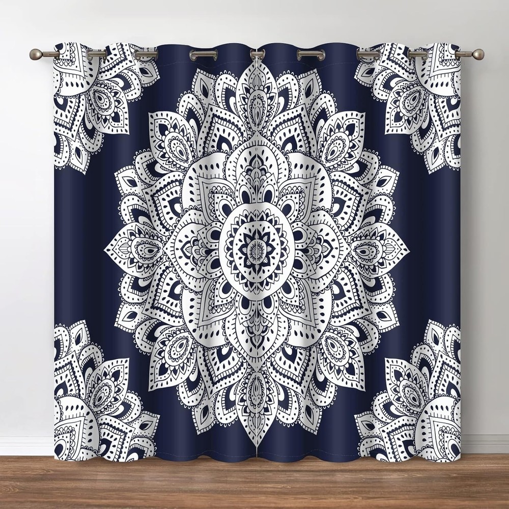 Hippie Floral Blackout Curtains Bohemian Mandala Flower Print Boho Drapes Decor