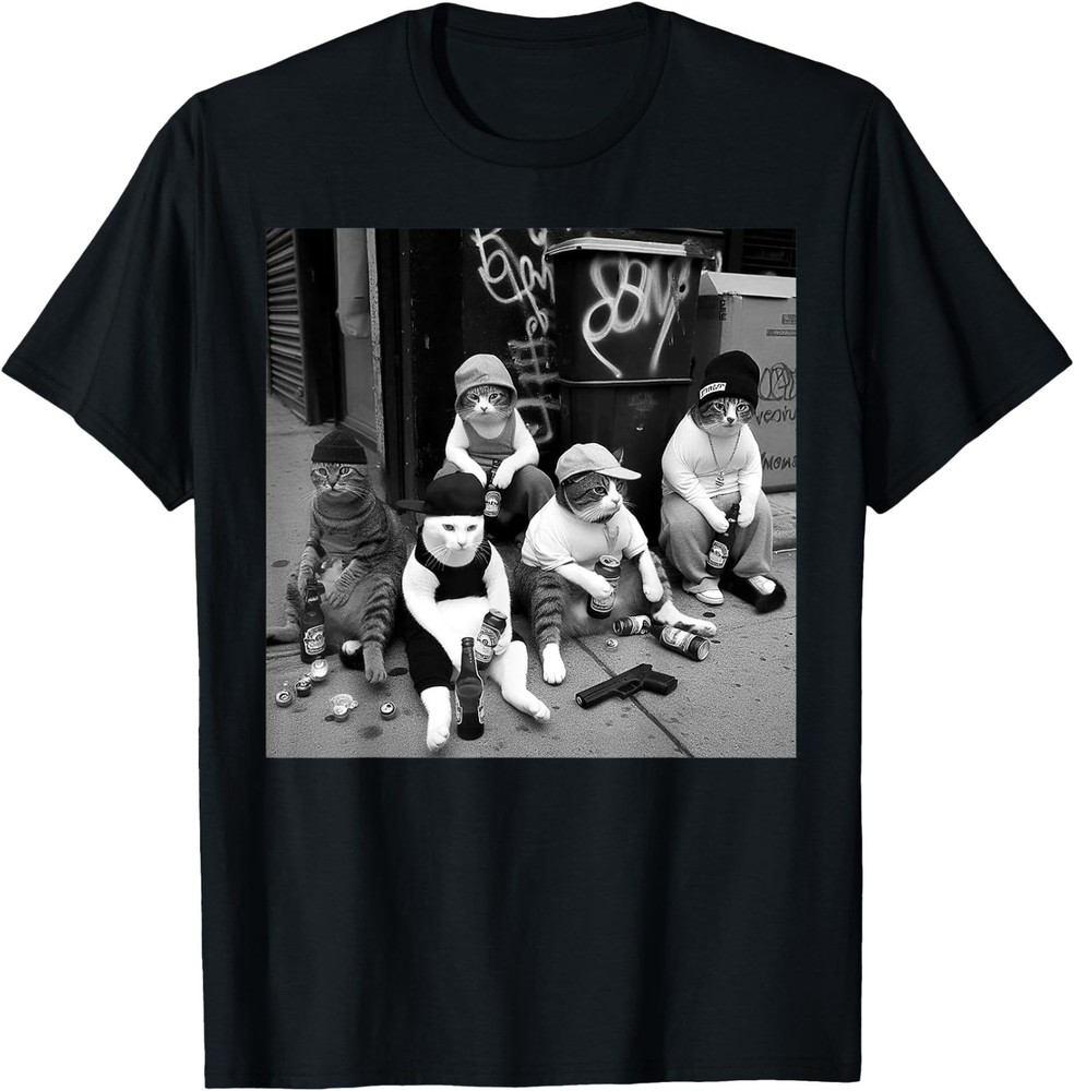 Funny Gangster Cats Street Design T- shirt, Unisex Tee