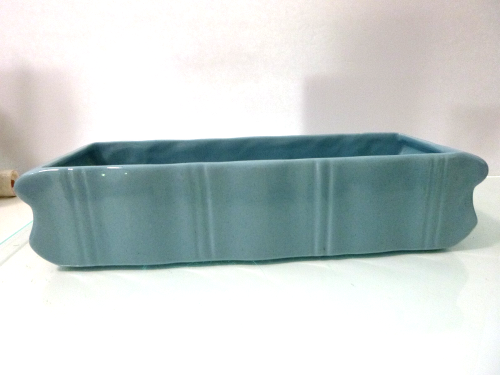 Mid-century modern aqua blue ceramic succulent planter for windowsills