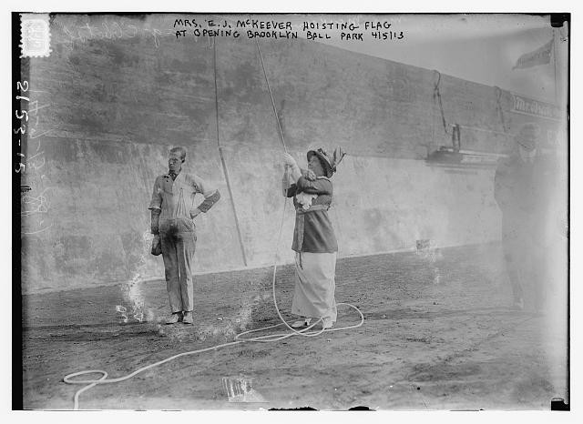 Brooklyn NY Mrs E.J. McKeever Ebbets Field Opening 1913 Flag Hoisting