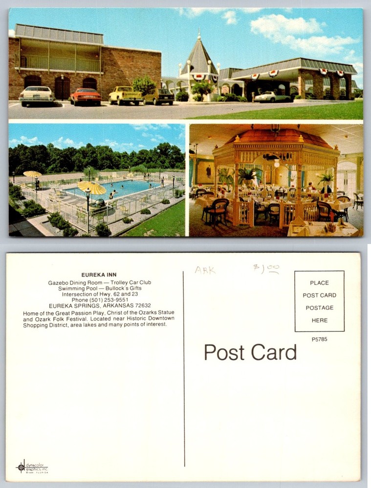 Vintage Eureka Inn Postcard Eureka Springs Arkansas Hotel Resort Pool Dining