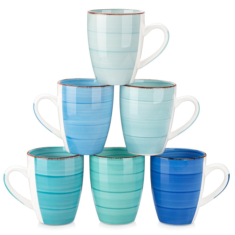 Set of 6 Large 16 Oz Bonita Ceramic Coffee Mugs for Cappuccino Tea or Hot Beverages