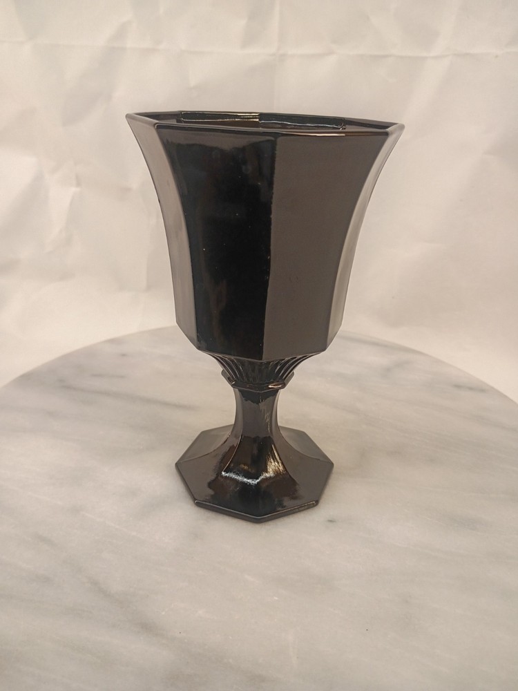 VTG Independence Glass Co Black Octagonal Water or Wine Goblet 6” Tall
