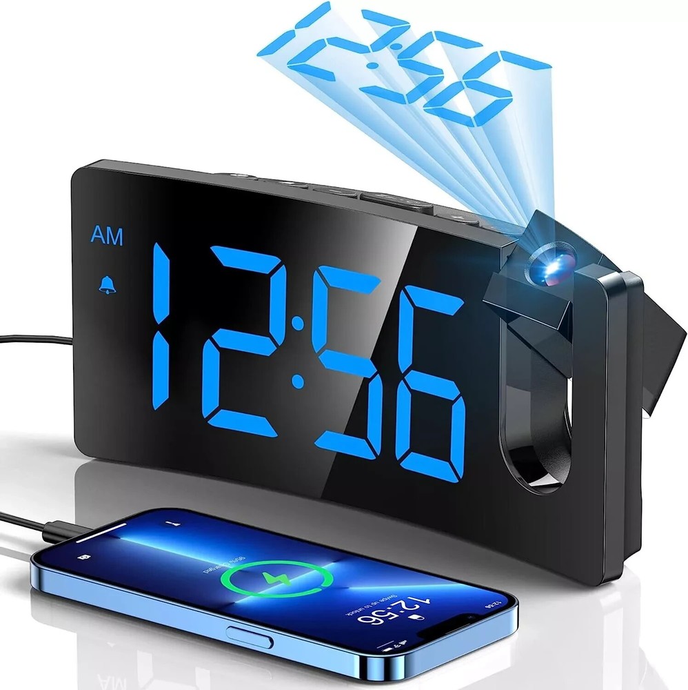 180° Blue Digit Projection Alarm Clock with Night Light