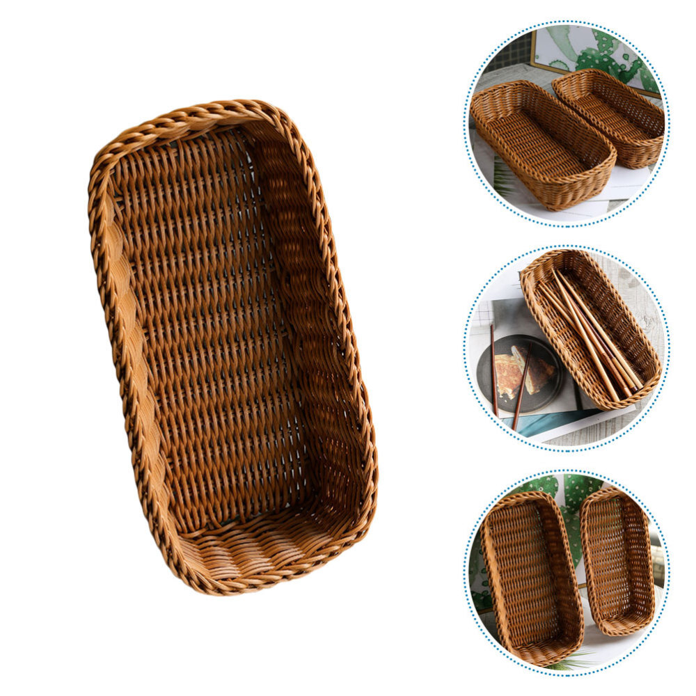 Small Rectangular Baskets Wicker Silverware Shallow Rattan Chopstick