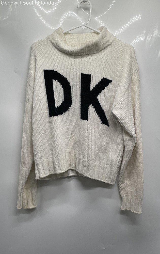 DKNY Womens White Long Sleeve Turtleneck Stretch Pullover Sweater Size M
