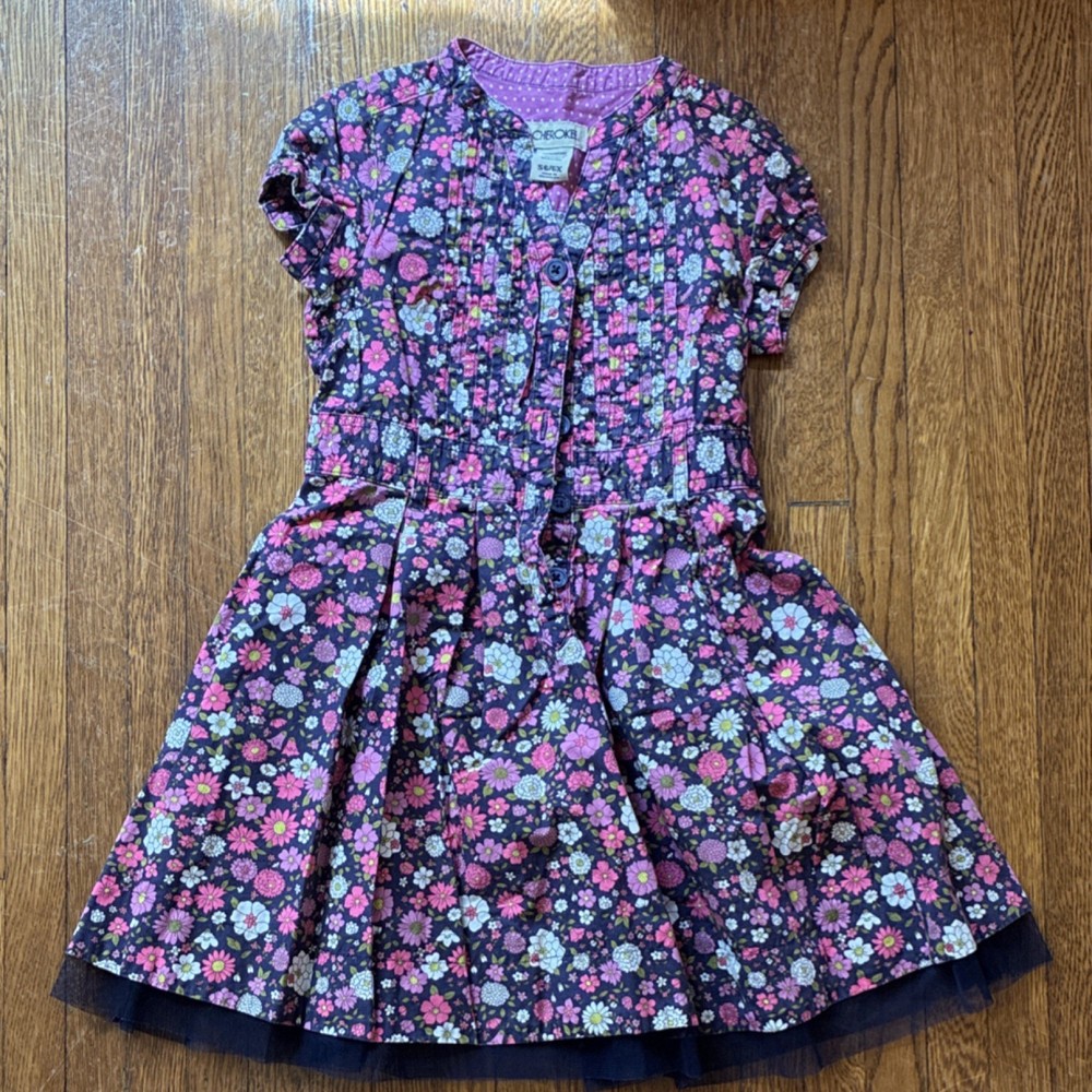 Cherokee Girls Fit & Flare Floral Dress Pink Purple Knee Length S 6/6X