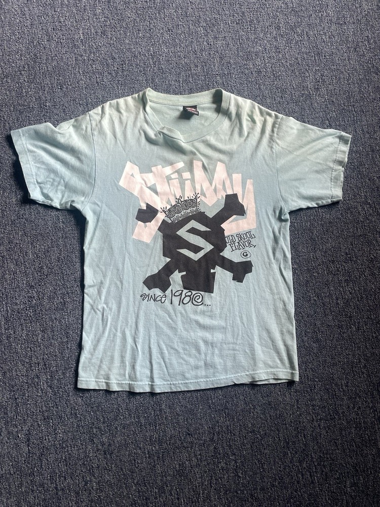 Vtg Stussy Old Skool Flavor Y2K Skull Crown Logo Graphic T-Shirt Skate Medium