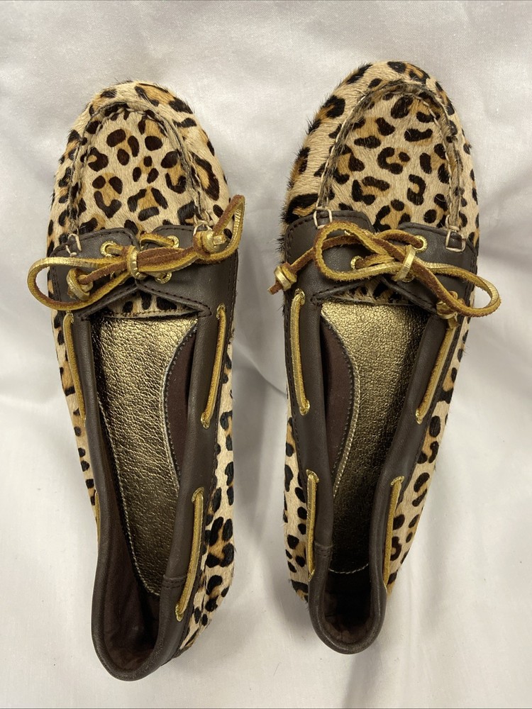 Sperry Top Sider Leopard Print Cow Leather Women's Shoes Size 7.5M (2 eyelet)