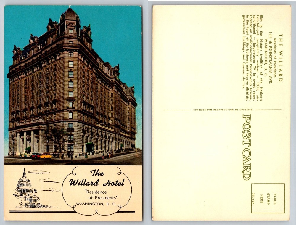 Willard Hotel Washington DC Curteichchrome Postcard Residence of Presidents
