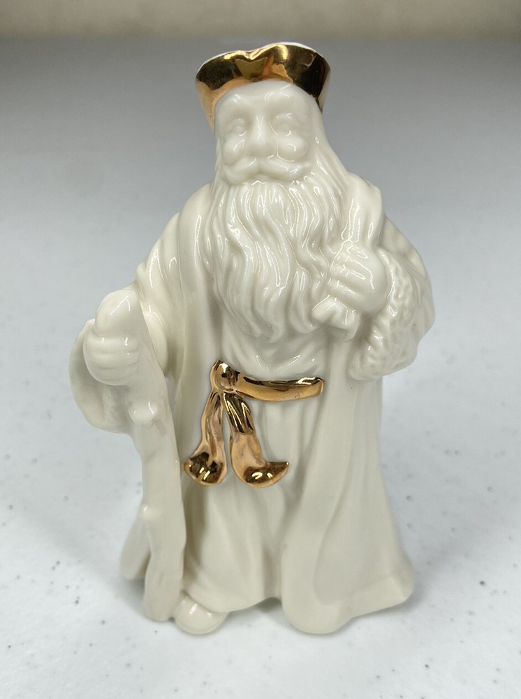 Lenox Vintage White Porcelain Santa Claus Gold Accent Father Christmas Figurine-image