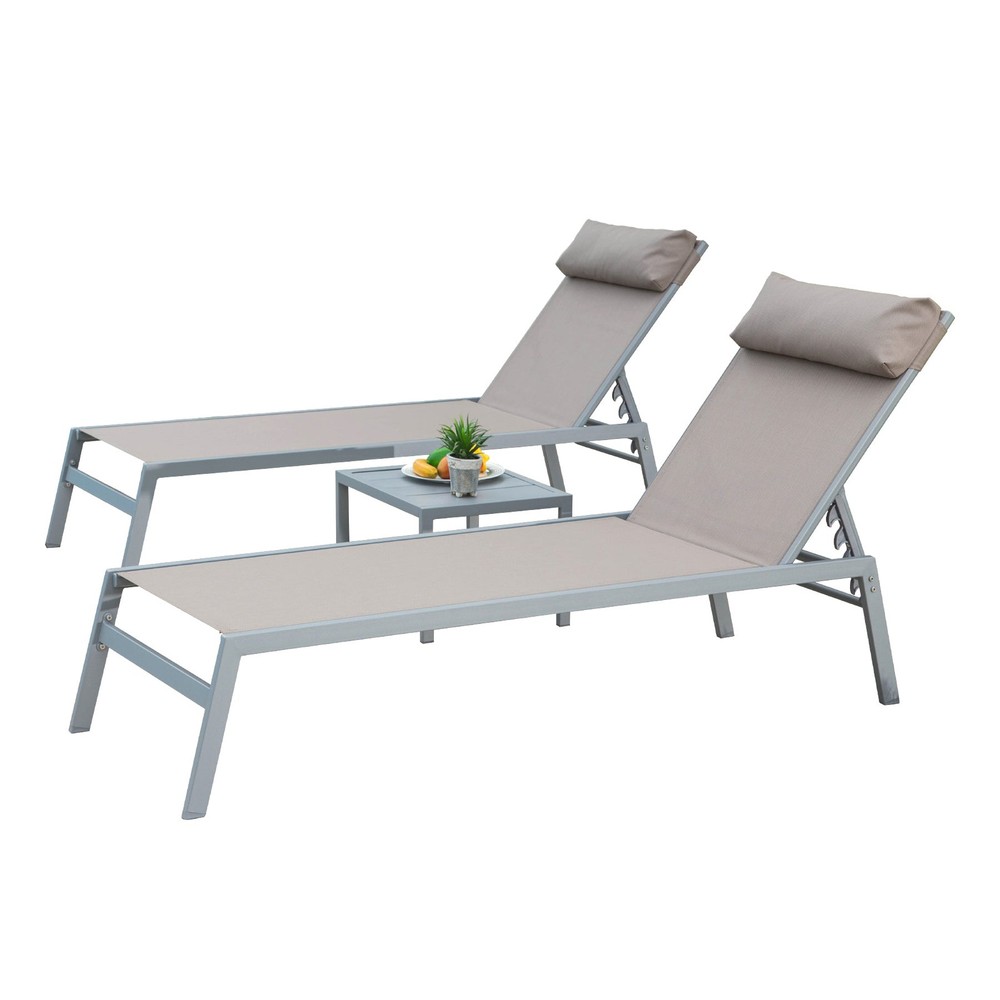 3-Piece Aluminum Patio Chaise Lounge Set