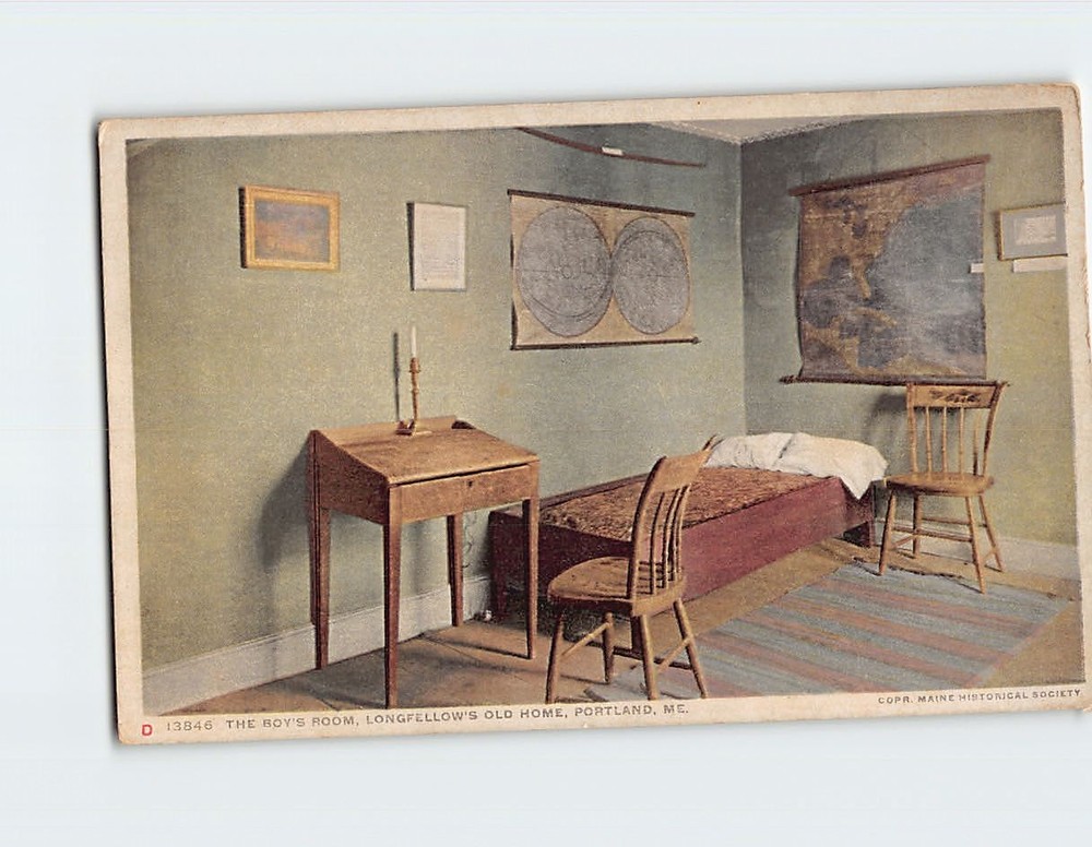 Postcard Boy's Room Longfellow's Old Home Portland Maine USA