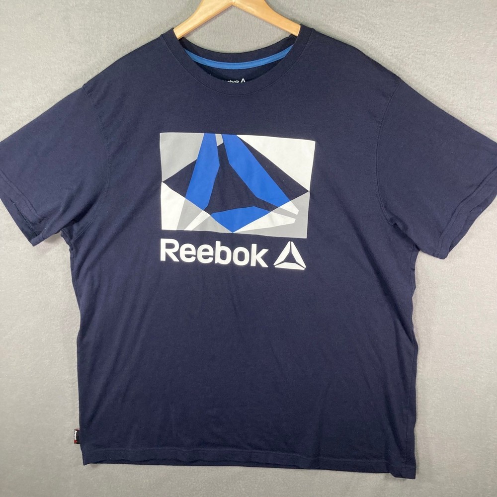 Reebok Mens 2XL Vector Logo Graphic T Shirt Blue Athletic Gym