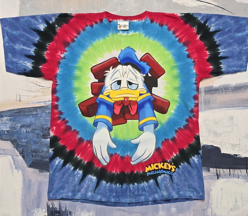 Vtg SS Walt Disney World Donald Duck Shirt Mens XL Mickeys Philharmagic Tie Dye