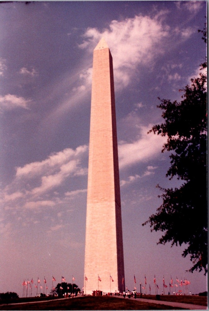 Vintage Color Photo Washington Monument Washington DC Flags Tourists 3x5