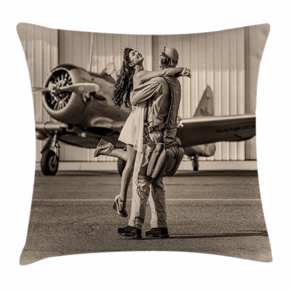 Vintage Airplane 16 Inch Square Pillow Cover for Home Décor