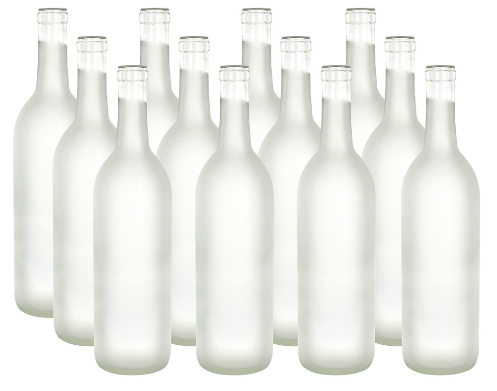 750 ml Clear Frosted Glass Bordeaux Bottles, 12 per case For Wine Making