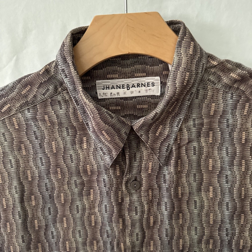 VTG Jhane Barnes Shirt Woven In Japan Long Sleeve Button Up/Down Tan Geometric