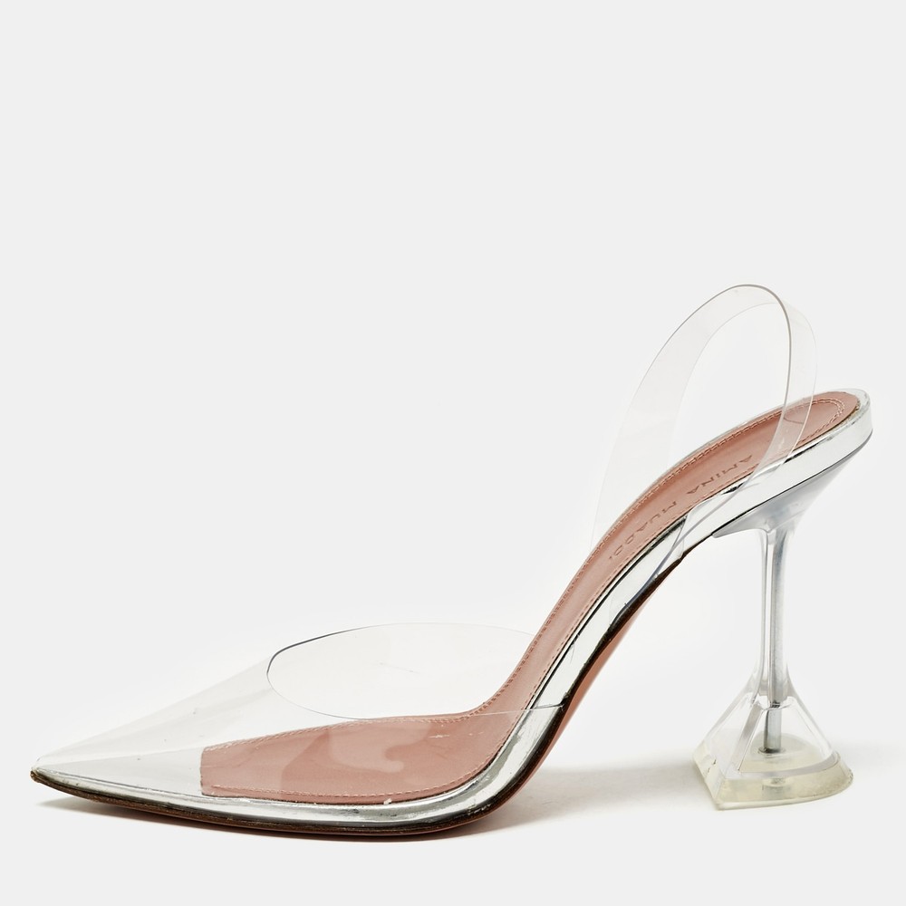 Amina Muaddi Holli Clear PVC Slingback Heels Size 35.5