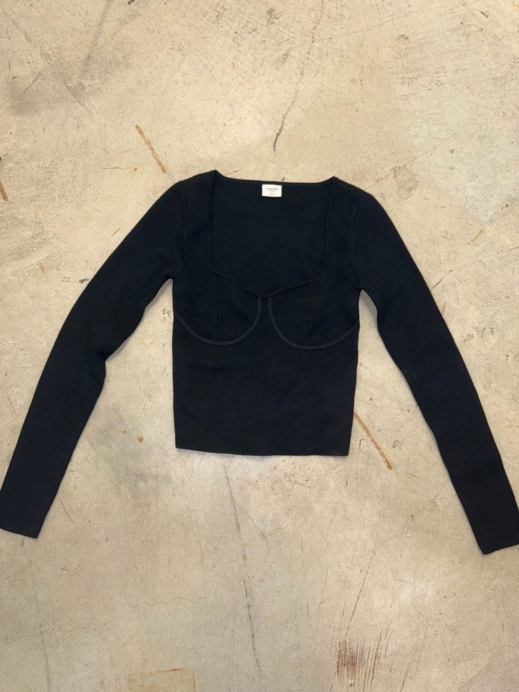 Abercrombie & Fitch Seamed Corset Square-Neck Long Sleeve Sweater Top