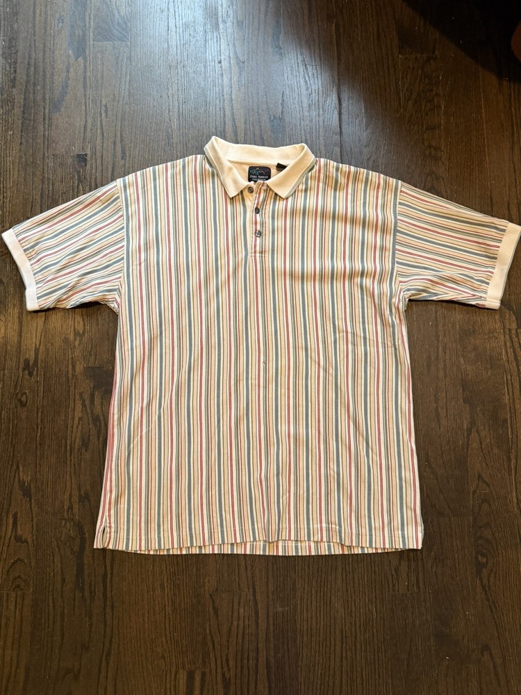VTG 90s RETRO Men Greg Norman Stripes abstract cotton graphic polo golf shirt XL-image