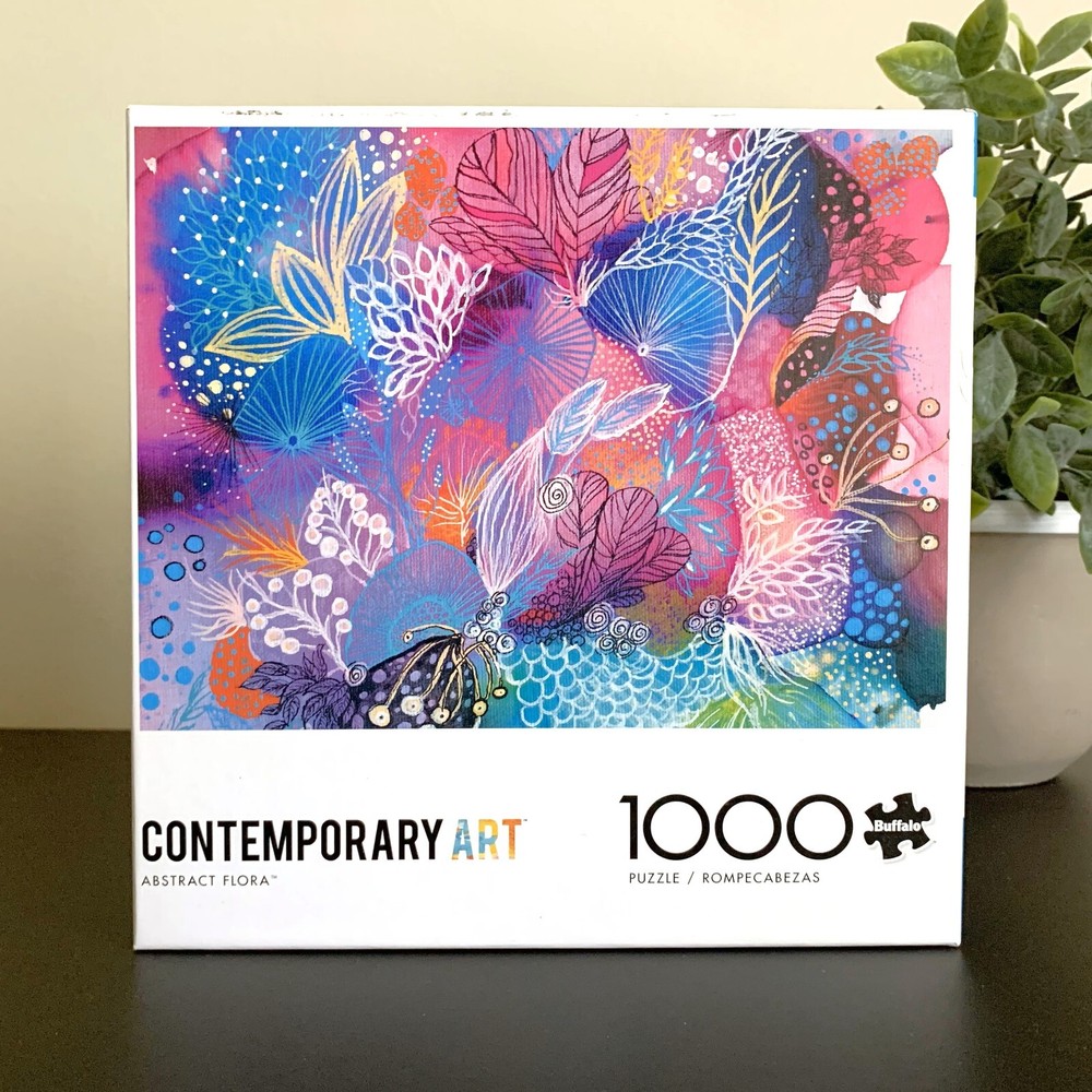 Buffalo Games ABSTRACT FLORA Jigsaw Puzzle 1000 Piece Contemporary Art Pink Blue-image