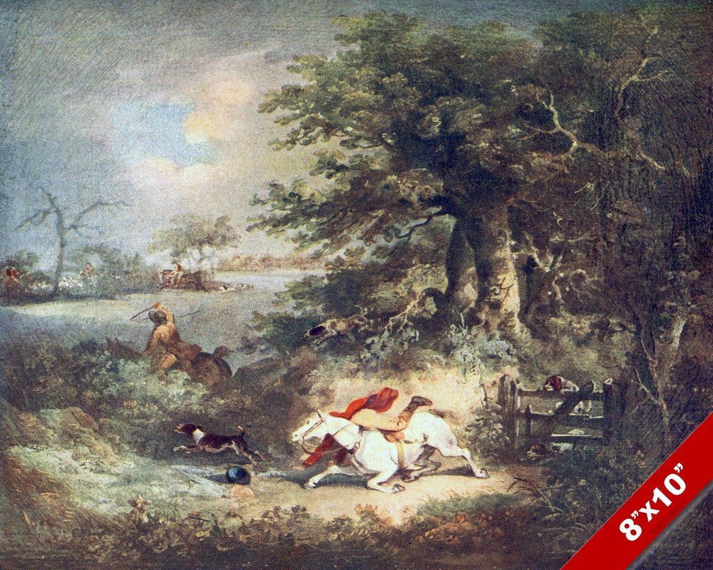 RIDING ACCIDENT FOX HUNT HORSE FOXHUNTING HUNTING ART PAINTING REAL CANVAS PRINT