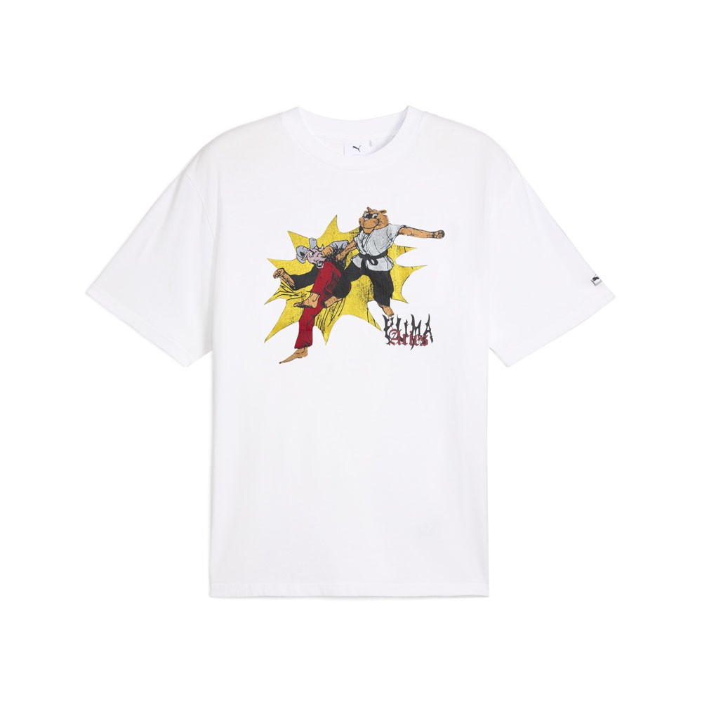 PUMA  X Aries Graphic Crew Neck Short Sleeve T-Shirt Mens White Casual Tops 6294