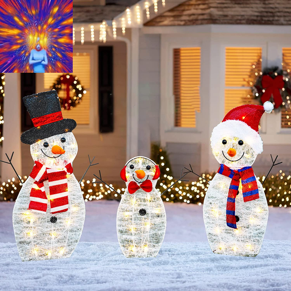 Christmas Decoration 55 L Lighted Snowman Family Outdoor, 3-Piece Waterproof Plu