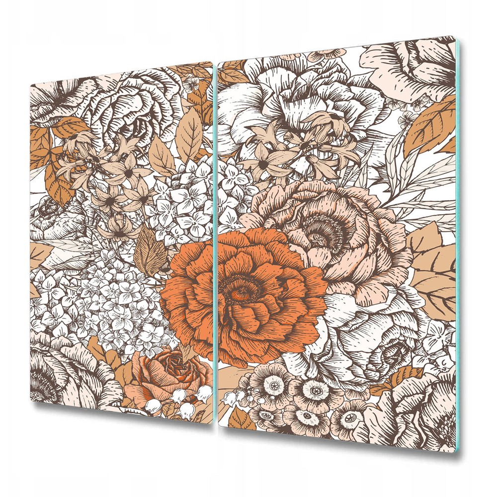 Glass Bread Board with Orange Roses Design 2x30x52 Worktop Saver Protector