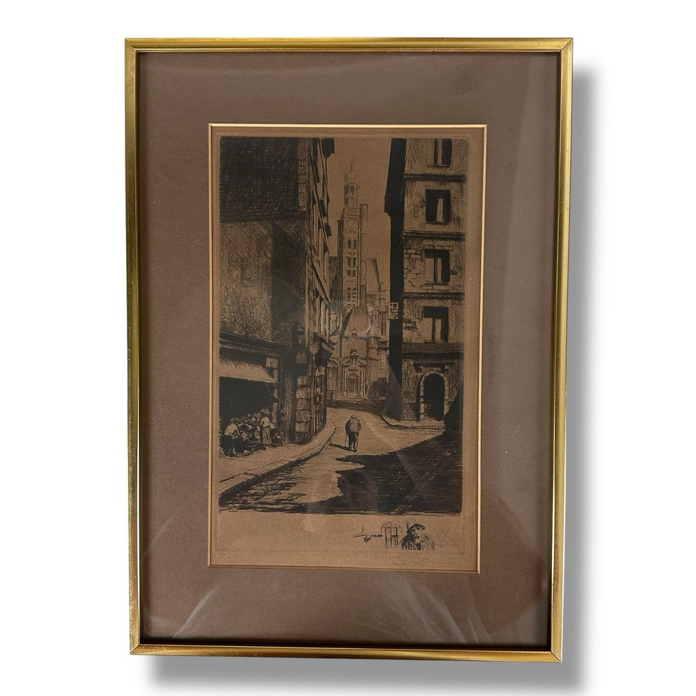 Jos Sandon Antique Etching Rue de la Montagne 17/60 Remarque Paris Hand Signed