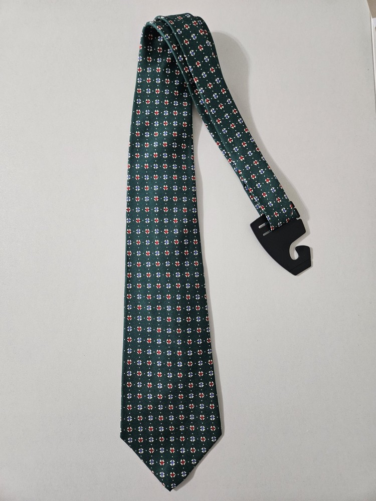 Polo By Ralph Lauren 100% Silk Tie Green Pattern Handmade USA Necktie
