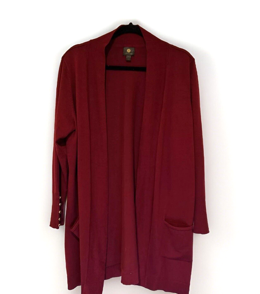 JM Collection Women's XL Red Open Front Long Cardigan with Pockets Professional Wear  
