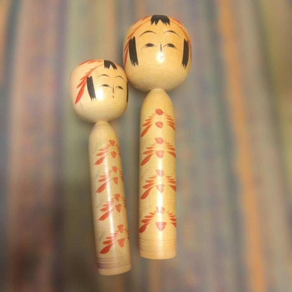 Eiichi Sato Kokeshi Dolls Set of 2 Showa Era Retro 21cm 23cm Used