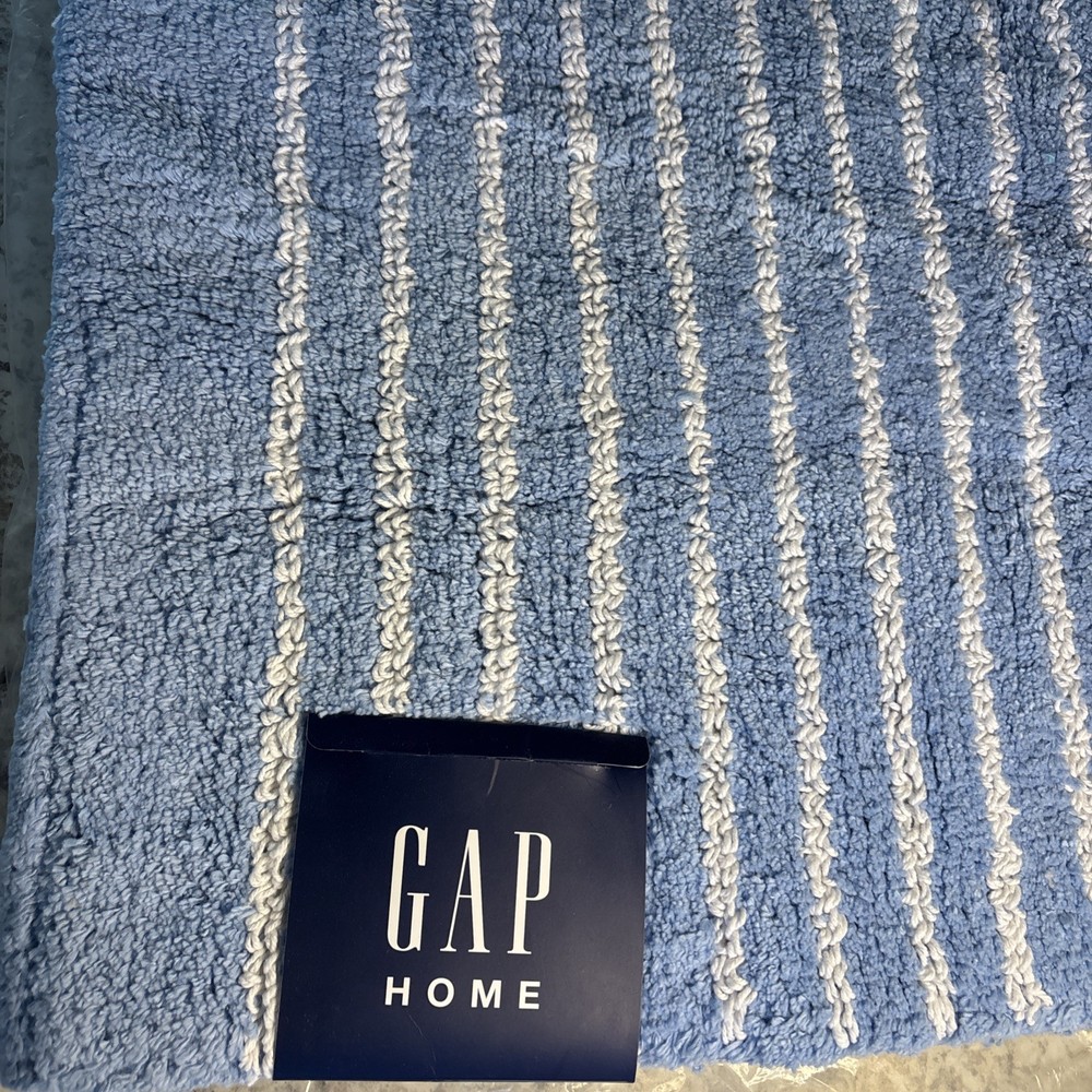 Gap Home Reversible Stripe Cotton Bath Rug 20 x 30 Inch Blue/White NWT