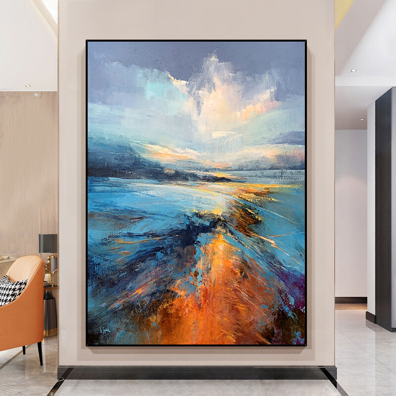 Hand Painted Oil Painting Iceland Landscape Picture On Canvas Wall Art Modern