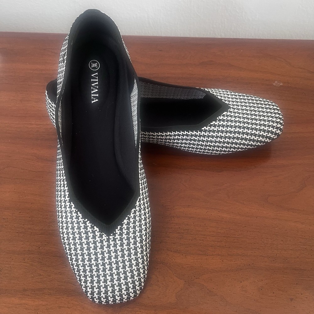 Vivaia Square-Toe V-Cut Flats Margot 2.0  Women's Size EU 41 US 9.5 Houndstooth